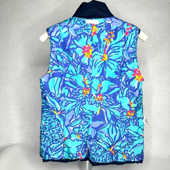 Lilly Pulitzer Isabelle Midnight Navy Down Vest Blue Iris Mai Tai Lining Size S - Picture 2 of 13